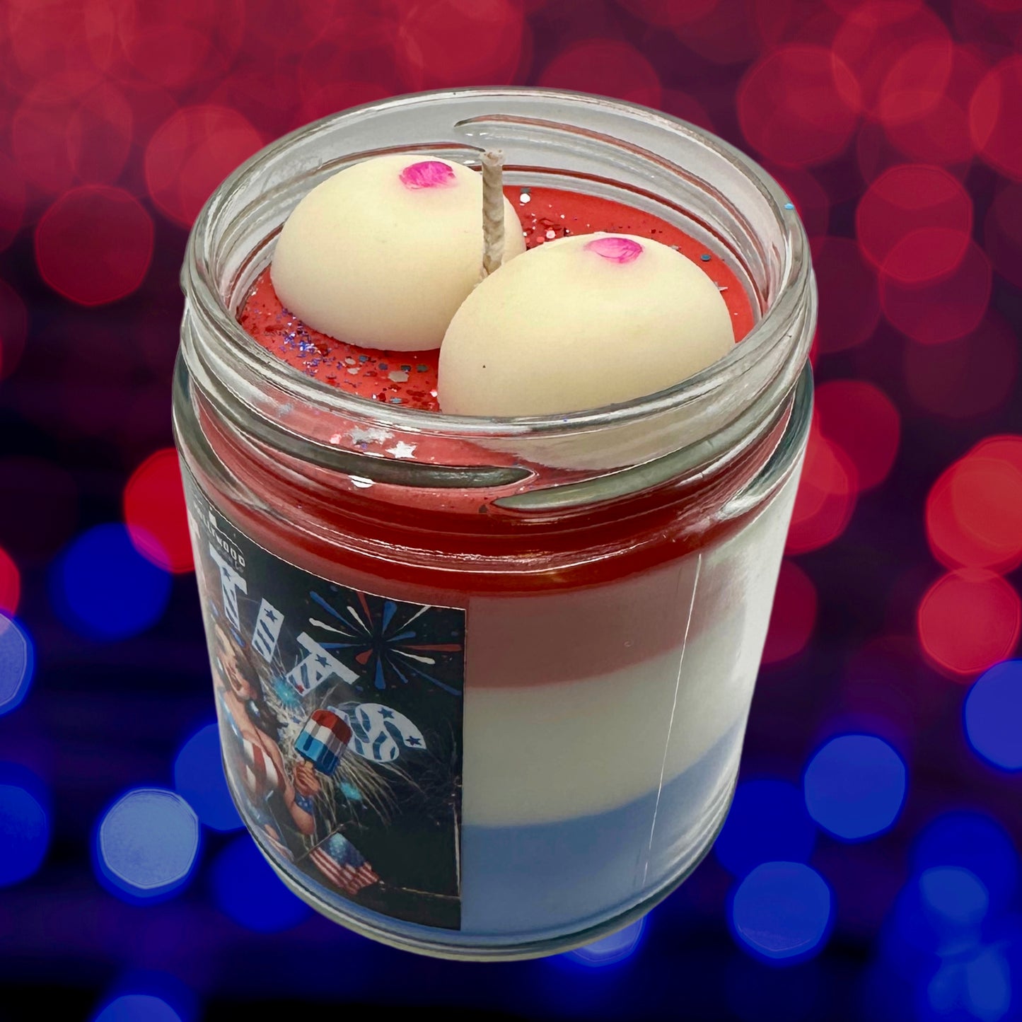 Lit Tits Adult Candle (Red White & Blue Bomb Pop Scented)